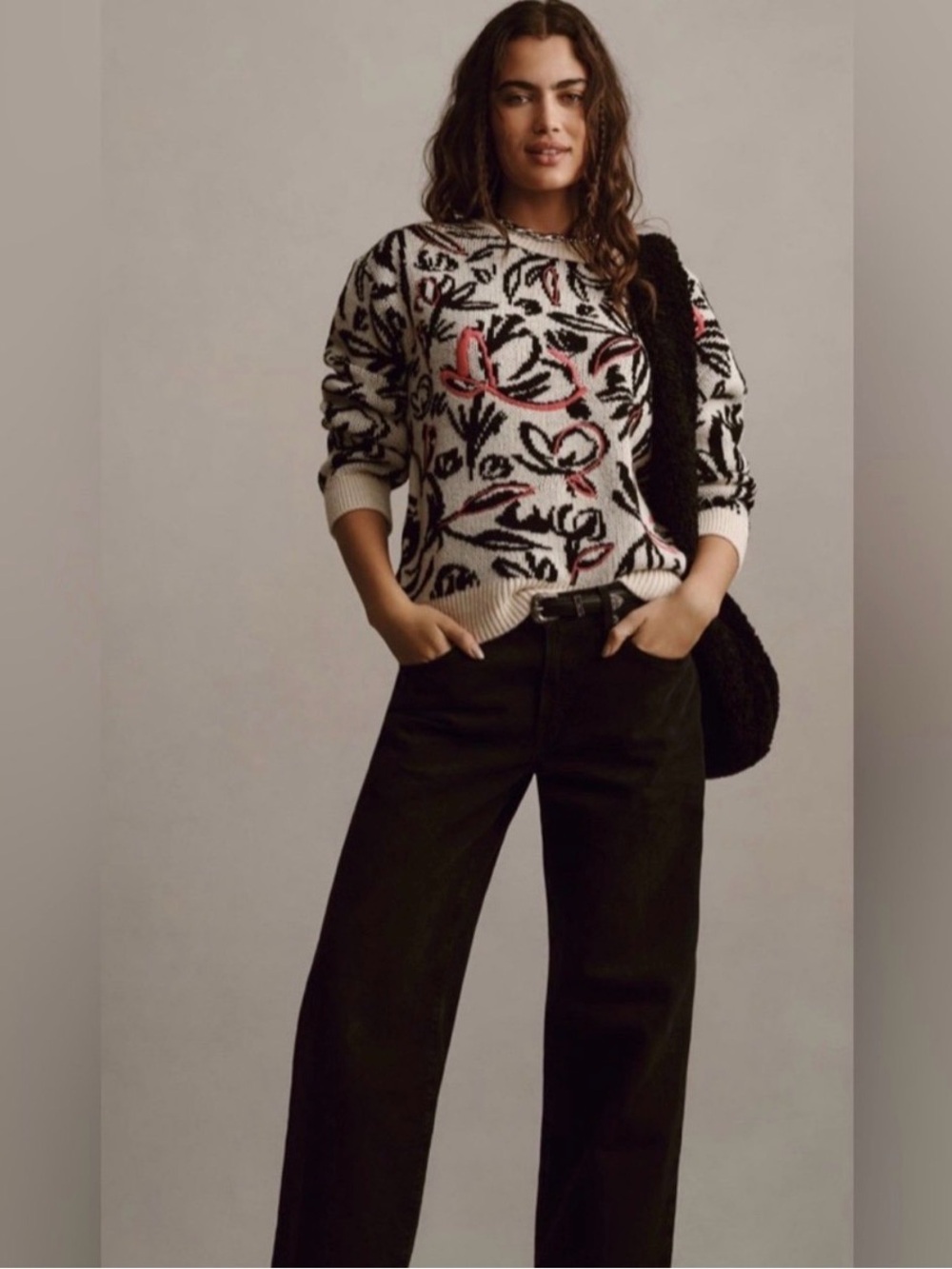 Anthropologie Floral Pop Embroidered Sweater in Pink Combo